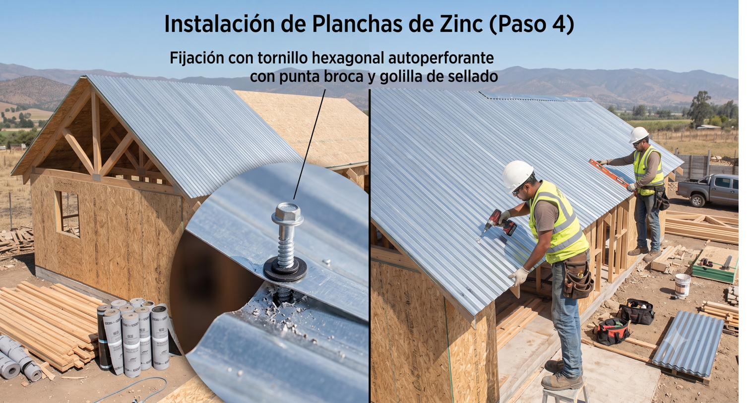 Instalación de planchas de zinc sobre listones